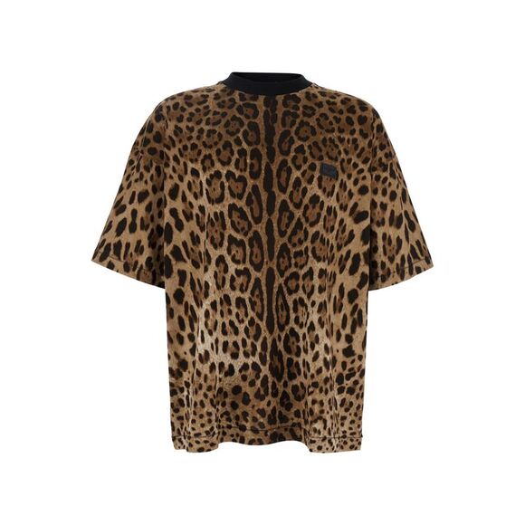 Dolce & Gabbana Men Brown T-Shirt With All-Over Leopard Motif In Cotton Man